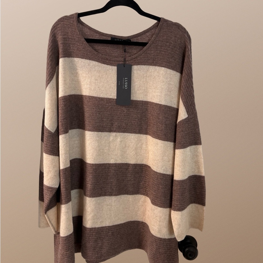 Elegant Brown and Cream Striped Women's Sweater